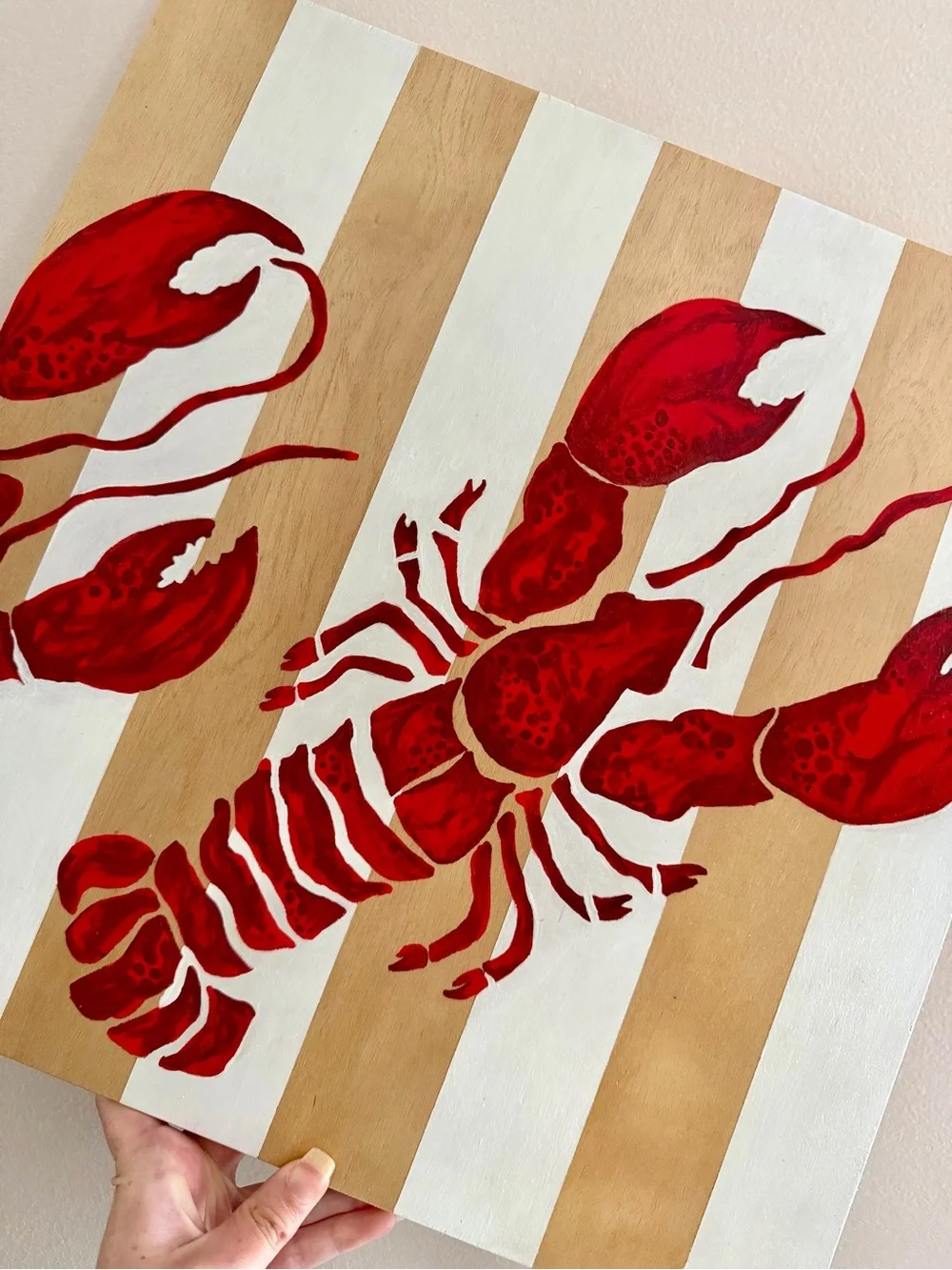 Hand Painted Red Lobster Wall Art Painting - Coastal Home Accent 16” x 16”